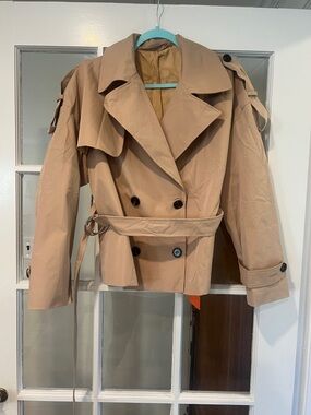 Cropped Double-Breasted Trench Coat - Taupe